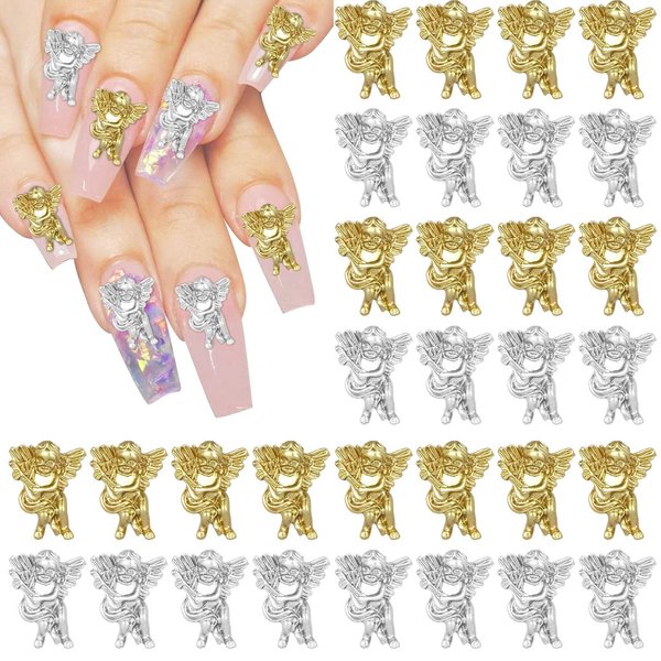 PAGOW 100PCS Retro Baroque Angel Baby Nail Charms 3D Embossed Nail Art Charms Accessories Cupid Angel Charms for Nails Decorations DIY Nail Designs Manicure Jewelry Women Nail Supplies