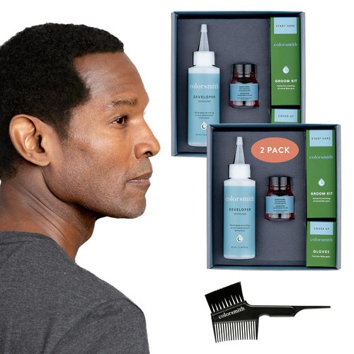 Colorsmith Hair & Beard Color for Full Gray Coverage 2 pack - Soft Natural Golden Black - Ammonia-Free Complete Men’s At-home Beard & Hair Dye Kit, Professional-grade Permanent Hair Color (2.03)