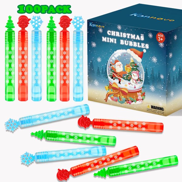 Christmas Mini Bubbles Wand Party Favors Supplies Bulk for Kids 100 Pack,Goodie Bag Stocking Stuffers Fillers for Toddlers, Small Christmas School Classroom Bulk Toys Gifts Treats Prizes for Students