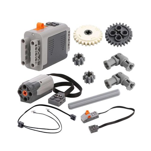 Sparkleiot 11PCS Technical Power Fucntions Pack M Motor AA Battery Box LED Light Link Line Polarity Control Switch Gears Universal Joint Cross Axle for MOC Building Blocks (Set)