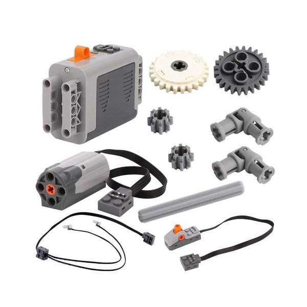 Sparkleiot 11PCS Technical Power Fucntions Pack M Motor AA Battery Box LED Light Link Line Polarity Control Switch Gears Universal Joint Cross Axle for MOC Building Blocks (Set)