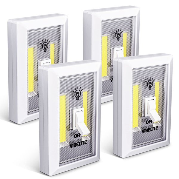 VIBELITE Closet Light, Battery Operated Switch Light, Tap Light, Touch, Push Night Lights, Wall Wireless Mount Under Cabinet, Shelf, Shed, Kitchen, Garage, Attic, RV, Lighting Installations (4-Pack)