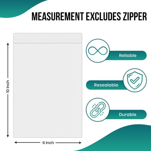 Levex - 6" x 10" (200 Count) 2 Mil Clear Reclosable Zip Plastic Poly Bags with Resealable Lock Seal Zipper for Travel, Storage, Packaging & Shipping