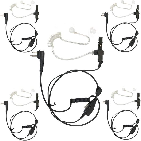 ProMaxPower 1-Wire Surveillance Acoustic Tube PTT Earpiece for Motorola Two-Way Radios CP200 CLS1110 CLS1410 RDM2070D RMU2080 VL50 (5-Pack)