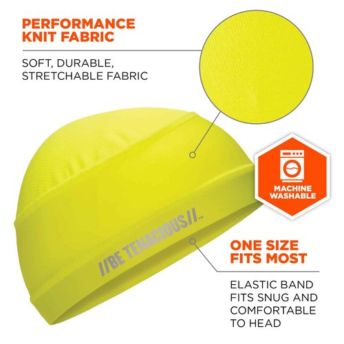 Ergodyne Chill Its 6632 Cooling Skull Cap, Sweat Wicking Helmet Liner, UPF 50 Sun Protection, Lime