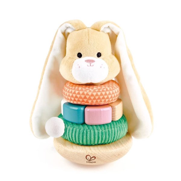 Hape Bunny Stacker|Wooden Stacking Rings|Wobble Learning Tower Developmental Toy, for Babies 10 Months+