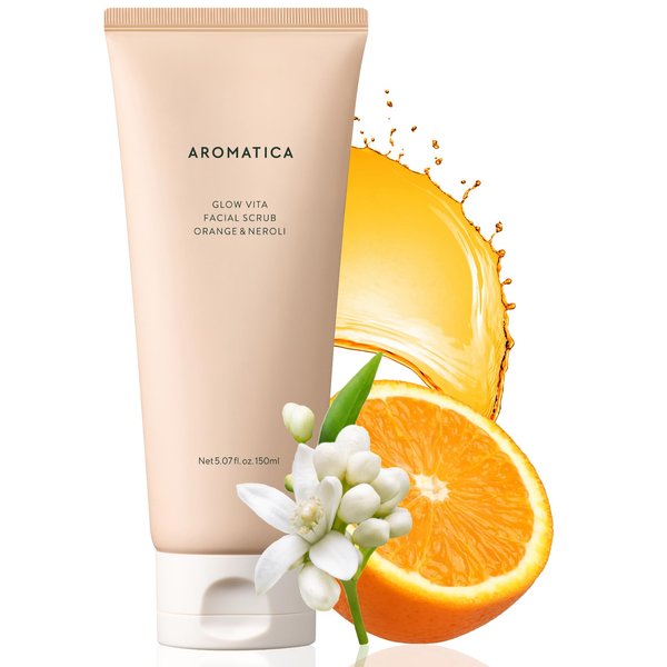 AROMATICA Glow Vita Facial Scrub Orange & Neroli 150ml – Deep Cleansing Facial Clay Mask For Double Cleanser - Gently Scrub and Cleans Skin Residue for a Fresh Glow