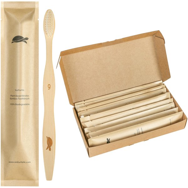 SeaTurtle Plant-Based Bristles, Soft Bamboo Toothbrushes, Individually Sealed (10 Pack)
