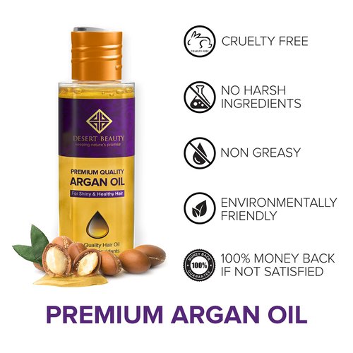 Premium Argan Oil for Hair, Hair Oil Treatment for Dry Damaged Hair, Leave in Hair Growth Oil (120 ML/4 OZ) Moroccan Oil Formula for Conditioning & Hair Loss Prevention by Desert Beauty