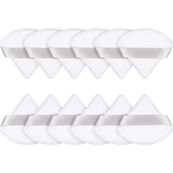 Maitys 12 Pieces Powder Puff Triangle Face Makeup Cosmetic for Loose Powder Soft Body Washable Reusable Foundation Sponge Mineral Wet Dry Makeup Tool(White, Small)