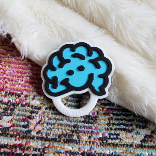 Fat Brain Toys Brain Teether - Blue - Textured Silicone Teether for Babies