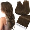 Full Shine Tape in Hair Extensions Human Hair Color 4 Medium Brown Hair Tape In Extensions 12 Inch Tape In Human Hair Extensions 30 Grams 20 Pcs Remy Tape In Hair