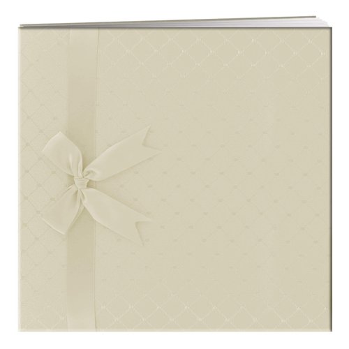 Pioneer 12 Inch by 12 Inch Postbound Diamond Pattern Fabric Cover Memory Book, Ivory