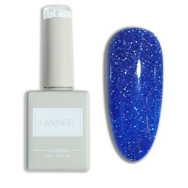 FANNEST Blue Neon Reflective Glitter Gel Nail Polish,Holographic Nail Polish,Led UV Gel Polish Fall Winter Color 15ml.