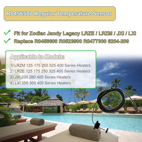 Upgraded R0456500 Temperature Sensor, For Zodiac Jandy Legacy LRZE / LRZM / JXI / LXI 125 175 200 250 260 300 325 400 Pool / Spa Heaters, Replace R0456600 R0523900 R0477300 6204-209 Thermistor Sensor