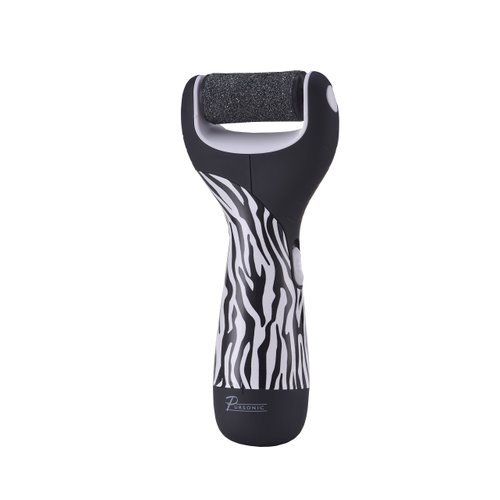 Pursonic Zebra Electric Callus Remover for Feet — Battery-Operated Electric Foot Scrubber — Dead Skin Remover with 2 Pumice Stone Electric Heads — Pedicure Foot Spa Products (0.7 Lb)