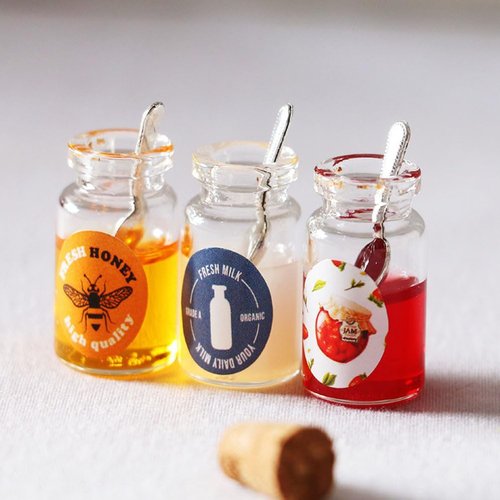 ibasenice Mini Figurine Food Toy 3 Pcs Miniature Charms Miniature Milk Bottles Tiny Stuff Toy Yogurt Alloy Strawberry Jam Honey Doll House Furniture