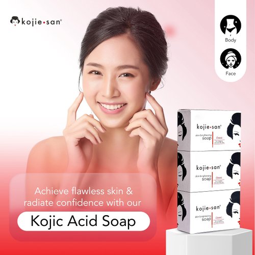 Kojie San Face & Body Complete Brightening Set - 3 x 100g Bars Soap, Body Lotion, Face Cream, Toner, and Face Cleansing Brush - 7pcs
