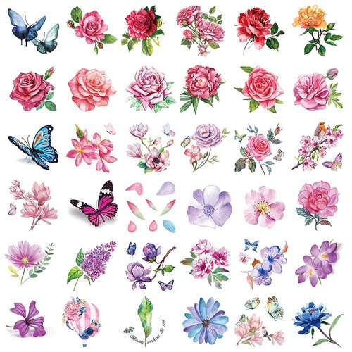 40 Sheets Flowers Temporary Tattoos Small Stickers 3D Rose Peony Lavender Leaf Butterfly Flower Collection Waterproof Fake Tattoos for Women Girl, Watercolor Floral Body Art Tattoo Stickers