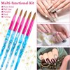 5 Pieces Kolinsky Acrylic Nail Brush Kolinsky Hair Bristles Crimped Shaped Handle Acrylic Brush Nail Brushes for Acrylic Application Nail Art Manicure Tool Size 6, 8, 10, 12, 14 (Pink, Blue and White)