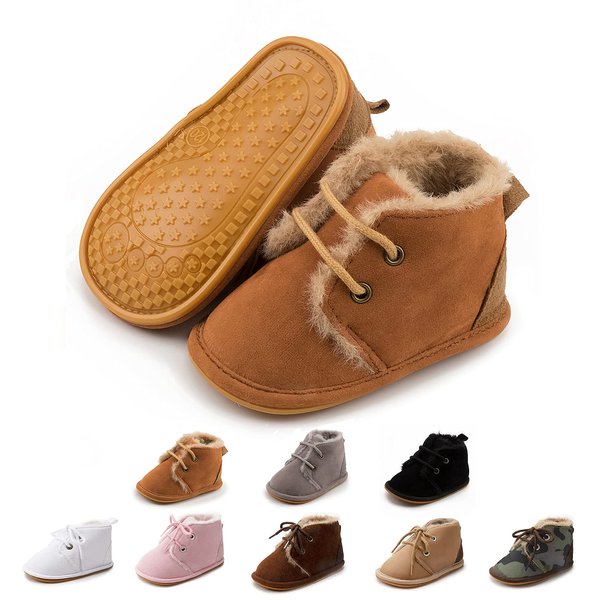Zoolar Baby Warm Booties Newborn Boy Girl Boots Cozy Fur Shoes Lace Up Toddler Booties First Walker Winter Crib Boots