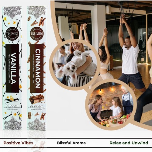 Trumiri Incense Sticks - Combo Pack of 40 Insence-Sticks - 20 Vanilla + 20 Cinnamon - Insenses - Insents - Incents - Inscense - Incence - Incienso - All Natural Incense Sticks