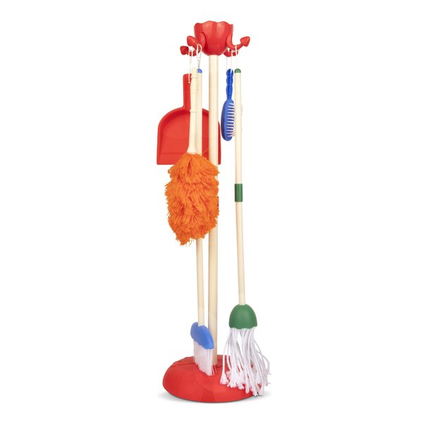 Playkidz Cleaning Role Set for Kids, 6Pcs, Includes Mop, Brush, Broom, Dustpan, and Organizer Stand, Plastic Play Helper Cleaning Toys for Toddlers