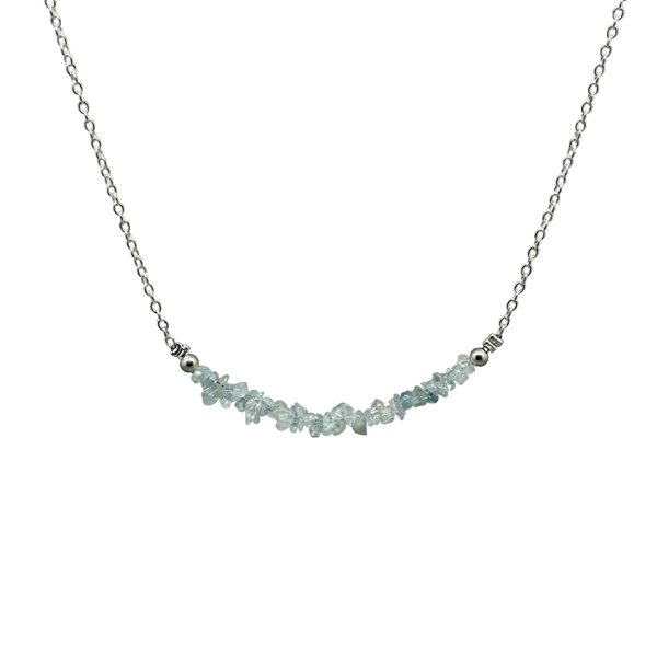 Gempires Natural Aquamarine Necklace, Nuggets Chips Bar Necklace, Aquamarine Crystal Necklace, March Birthstone Jewelry, Adjustable 18 Inch Silver Plated Chain, Gift for Her
