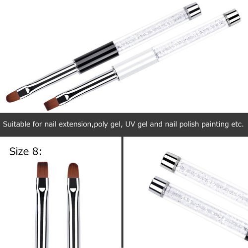 Ycyan 2Pcs Oval & Flat UV Gel Nail Brush Set Rhinestone Handle Professional Nail Art Design Brushes