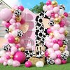 Cow Theme Balloon Arch Garland Kit, Pastel Pearl Pink Gold White Cow Print Latex Balloons Cowgirl First Rodeo Balloon Arch Kit for Girls 1st Rodeo Farm Birthday Baby Shower Party Decorations Supplies