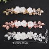 Teyglen Flower Bridal Hair Clips White Flower Wedding Hair Barrette Gold Silver Leaf Flower Headpiece Floral Hair Accessories for Women Girls Party Prom (Silver)