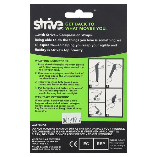 Strive Left Thumb Compression Wrap, Joint Pain Relief and Muscle Recovery for Sports and More, For Men or Women, Reusable, Made in the USA