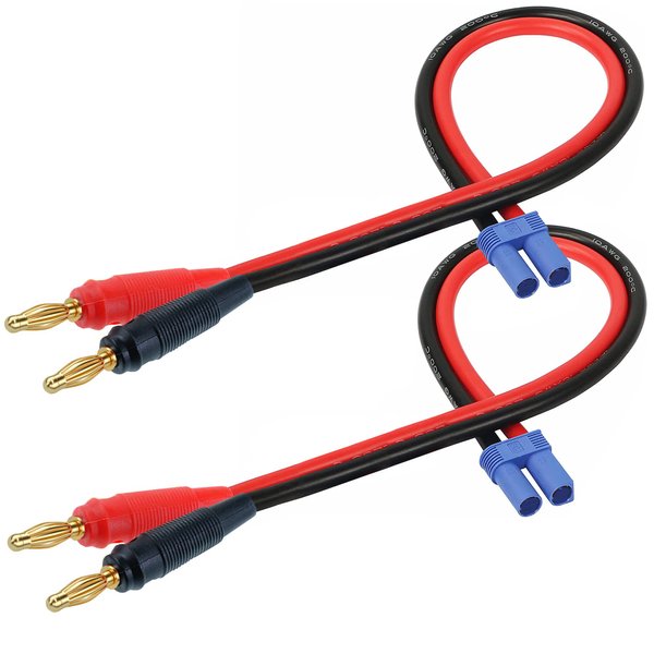 QOFOWIN EC3 Plug Connector Adapter, EC3 Male Plug to 4mm Banana Male Connector Adapter with 12AWG 30CM(11.8 inch) Cable for RC Helicopter Vehicle Toys,Quadcopter Car (2 Pack EC3…
