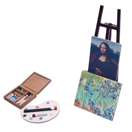 Fateanuki Doll House Accessory Oil Drawings Set Easel Miniature Dollhouse Toy Balcony Patio Furnitures Decoration Accessories 1 12 Scale