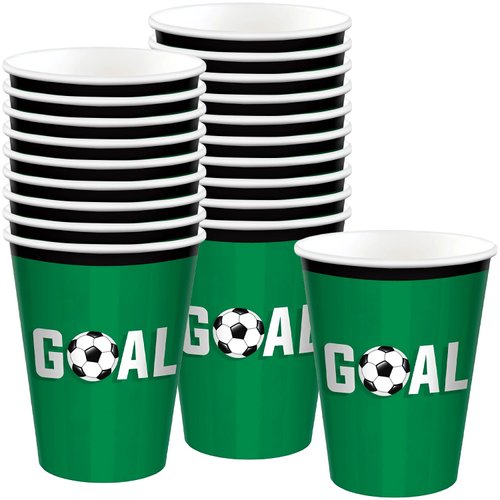Amscan Green Corner Kick Paper Cups (12 oz) Pack of 20 - Eco Friendly Disposable Beverage Cups for Sports-Themed Events & Celebrations