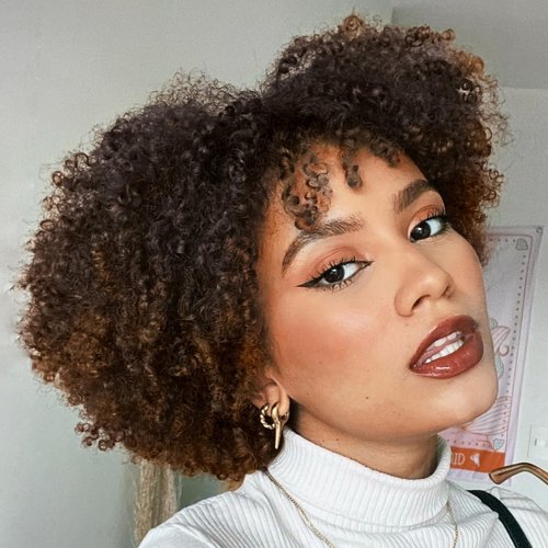 Fancy Hair Short Kinky Curly Wigs Ombre Brown Side Part Afro Wigs for Black Women Synthetic Yanky Twist Out Wig Natural Hairstyle for Daily Use (1B/30)