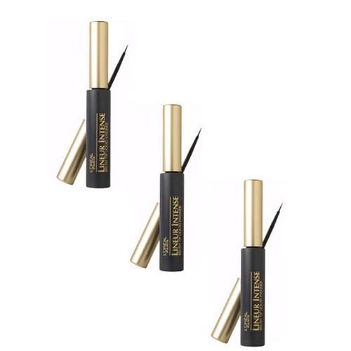 L'Oreal Paris Lineur Intense Brush Tip Liquid Eyeliner, Carbon Black [790] 0.24 oz (Pack of 3)