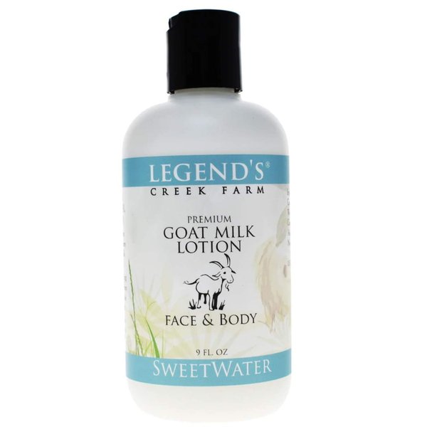 Legend's Creek Farm Lotion, Premium Goat Milk Lotion, Body, Hand & Face, Deeply Moisturizing, Shea Butter, Sunflower Oil & Aloe, No Harsh Chemicals, Handmade in USA, 9 Oz (Sweetwater L.)