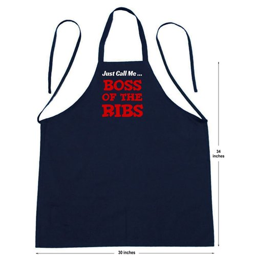 CoolAprons Boss Of The Ribs Barbecue Apron Pattern, Black Grilling Apron