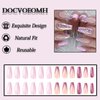 DOCVOEOMH Purple Press on Nails Medium Coffin Fake Nails French Tips Full Cover Glue on Nails with Glitter Design Acrylic Artificial Nails Glossy Stick on Nails for Women and Girls 24PCS