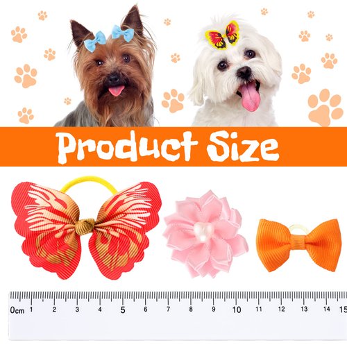Janinka 36 Pieces Dog Hair Bows with Rubber Bands Butterfly Dog Knotted Bows Flower Pearls Hair Bows Elastic Hair Ties Bands Pets Dogs Cats Grooming Accessories