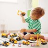 Oriate Construction Cars Toys for Kids, Diecast Engineering Vehicles Toy Set w/Flatbed Trailer & Road Signs, Excavator,Bulldozer, Forklift, for 3 4 5 6 Years Old Children Great for Easter Baskets