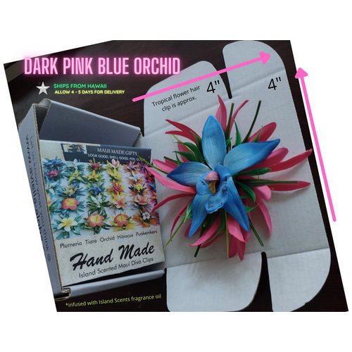 Aviella Aloha Blue Ocean Orchid Tropical Flower Hair Clip Hawaii Theme Costume Hair Accessories for Hula Dancers Made on Maui Silk Adult Teen Flores