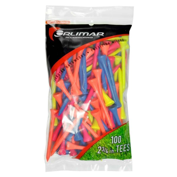 Orlimar Multi Colored (Red, Orange, Yellow, Blue) Golf Tees 2 3/4-Inch, Wood, 100-Pack