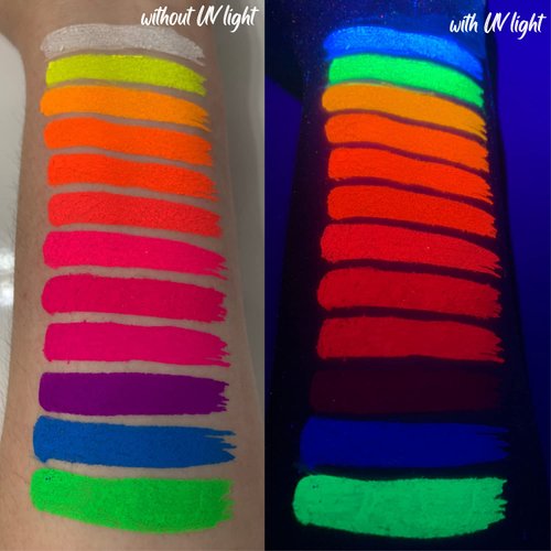 Neon Pigment for Eye Face Body Paint Eyeshadow Blacklight UV-Glow 12 Colors Loose Powder Highly Pigmented Kit