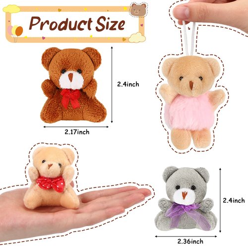 Zhanmai 100 Pcs Mini Plush Stuffed Animal Bulk Small Animal Toys Keychain Decoration Party Favors Easter Egg Stuffer for Kids Birthday Carnival Classroom Prizes Gift Goodie Bag Filler (Bear)