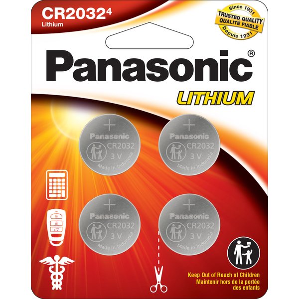 Panasonic CR2032 3.0 Volt Long Lasting Lithium Coin Cell Batteries in Child Resistant, Standards Based Packaging, 4-Battery Pack