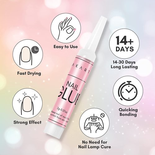 Makartt Super Strong Nail Glue for Acrylic Nails Press On Nails Nail Tips Glue for Stick On Nails Long Lasting Nail Glue for Fake Nails Broken Nails Repair Professional Nail Adhesive Bond 0.07oz 5Pcs