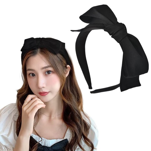 Bowknot Headband Black Knotted Bow Headbands for Women Bow Knot Head Band Headbands with Knotted Bows Hair Bands for Women's Hair Bowknot Hairband Big Bow Headband Hair Accessories for Girls