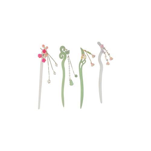 4pcs Resin Hair Sticks,Chinese Style Cloud Shape Hair Chopsticks Ancient Style Tassel Hair Stick Cute Rabbit Butterfly Pearl Hair Sticks